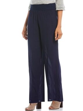 I. N. Studio Wide Leg Navy Pull-On Pants Large Petite